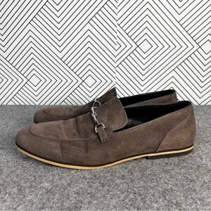 ASOS Design Men's Size 10 Gray/Brown Slip-On Faux Suede Loafers Snaffle Detail